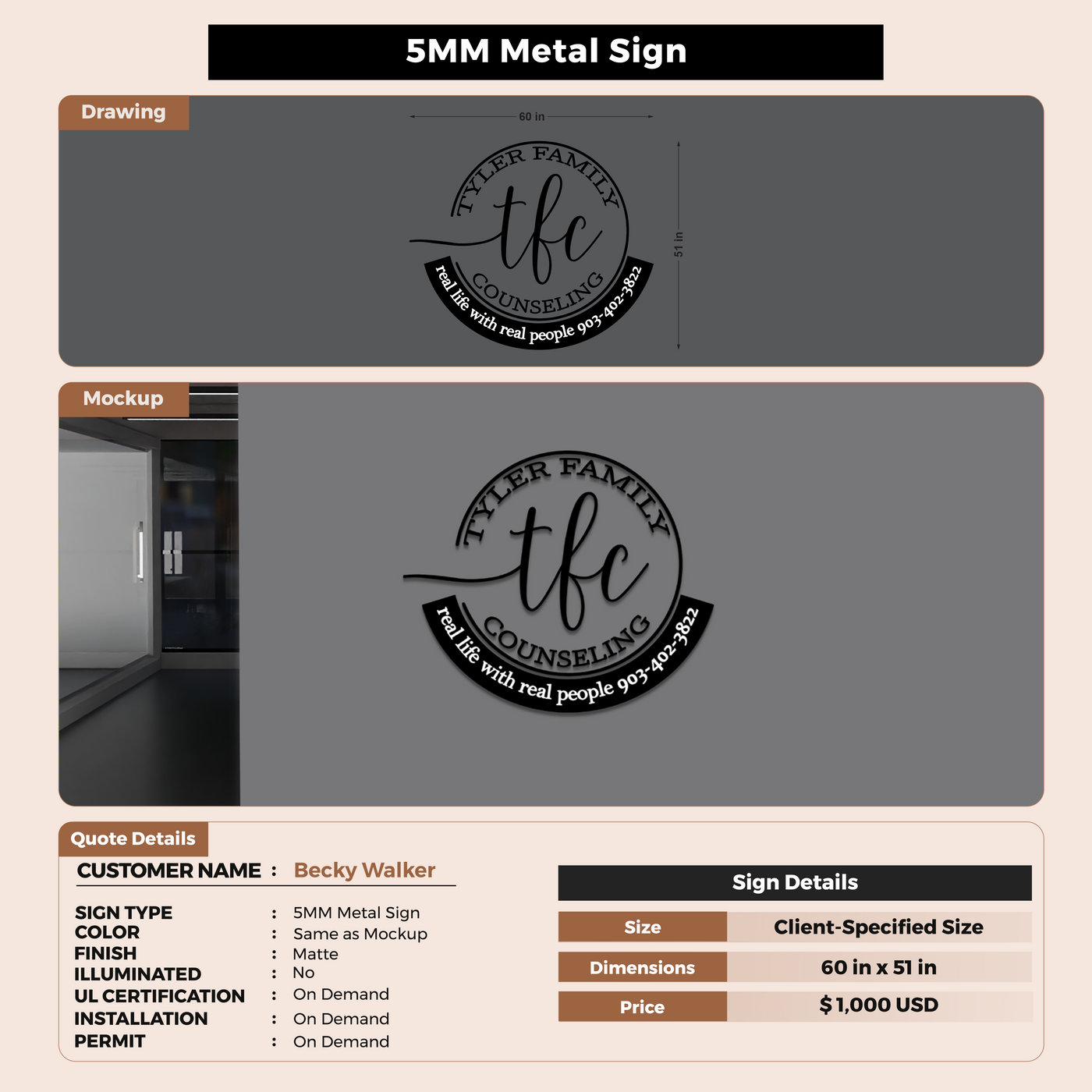 5mm metal sign for Becky Walker