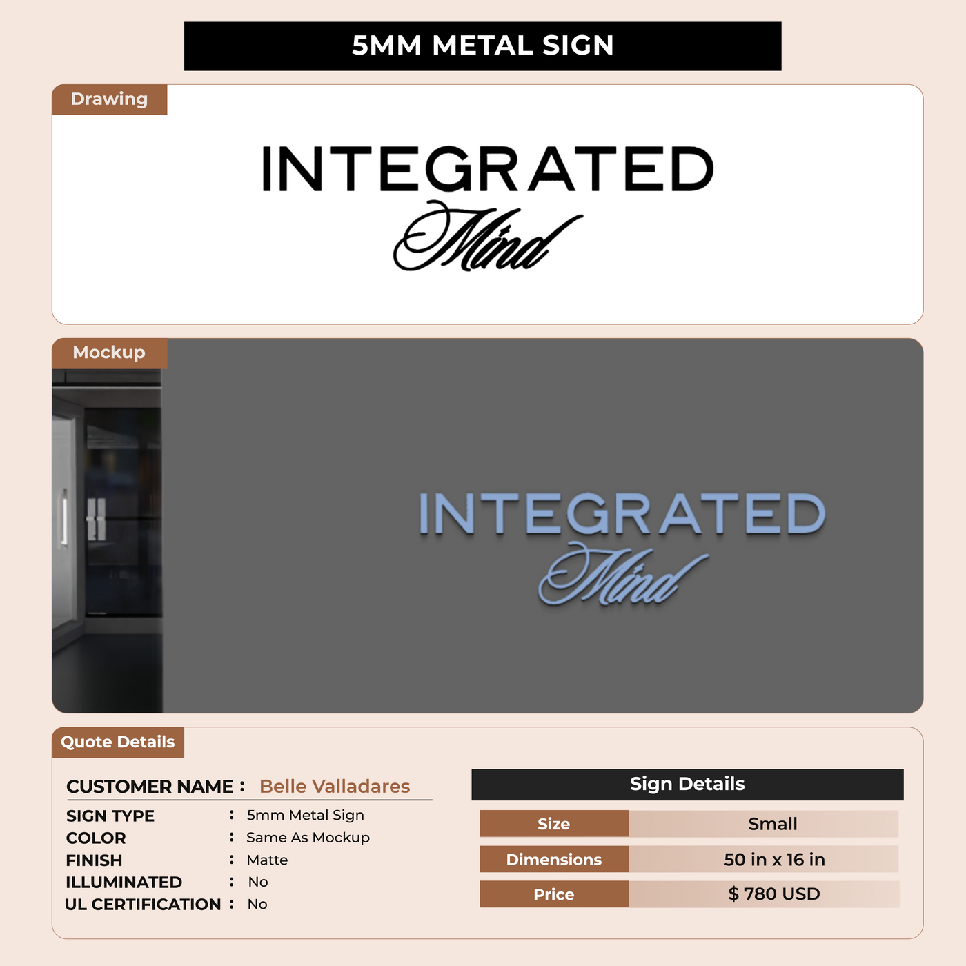 5mm metal sign for Belle Valladares