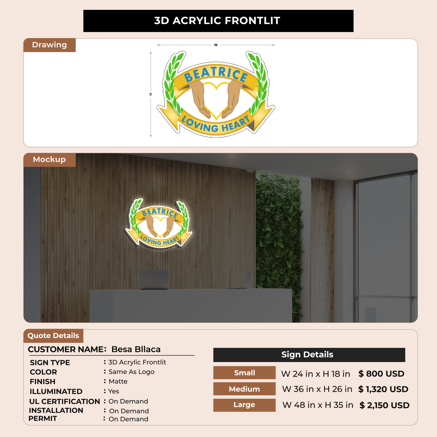 3D Acrylic Frontlit for Besa Bllaca