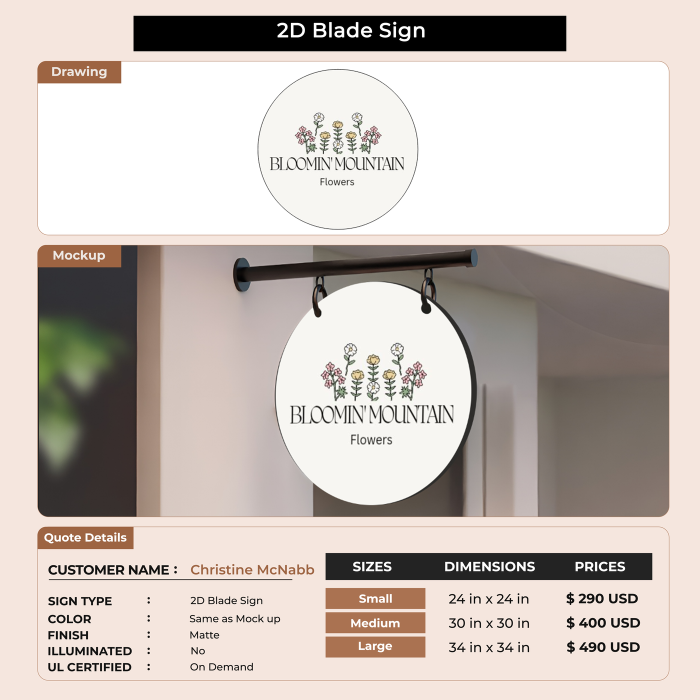 2D Blade Sign For Christine McNabb