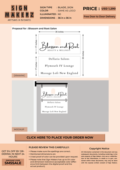 Tier Blade sign for Blossom and Root Salon