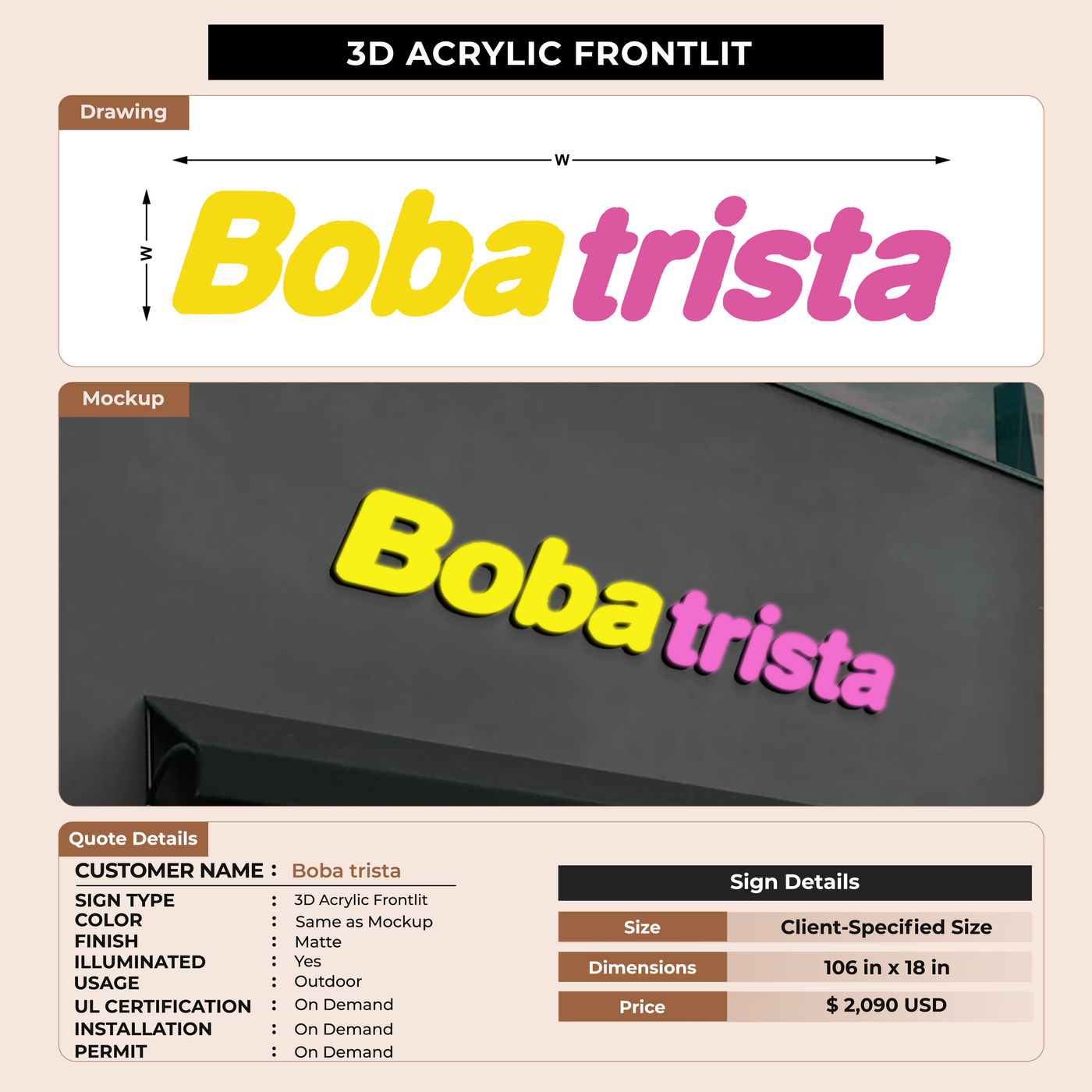 Business signage for boba trista
