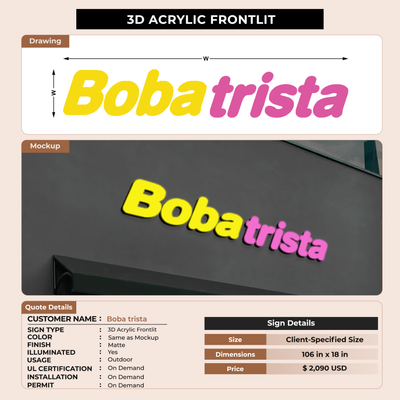 Business signage for boba trista