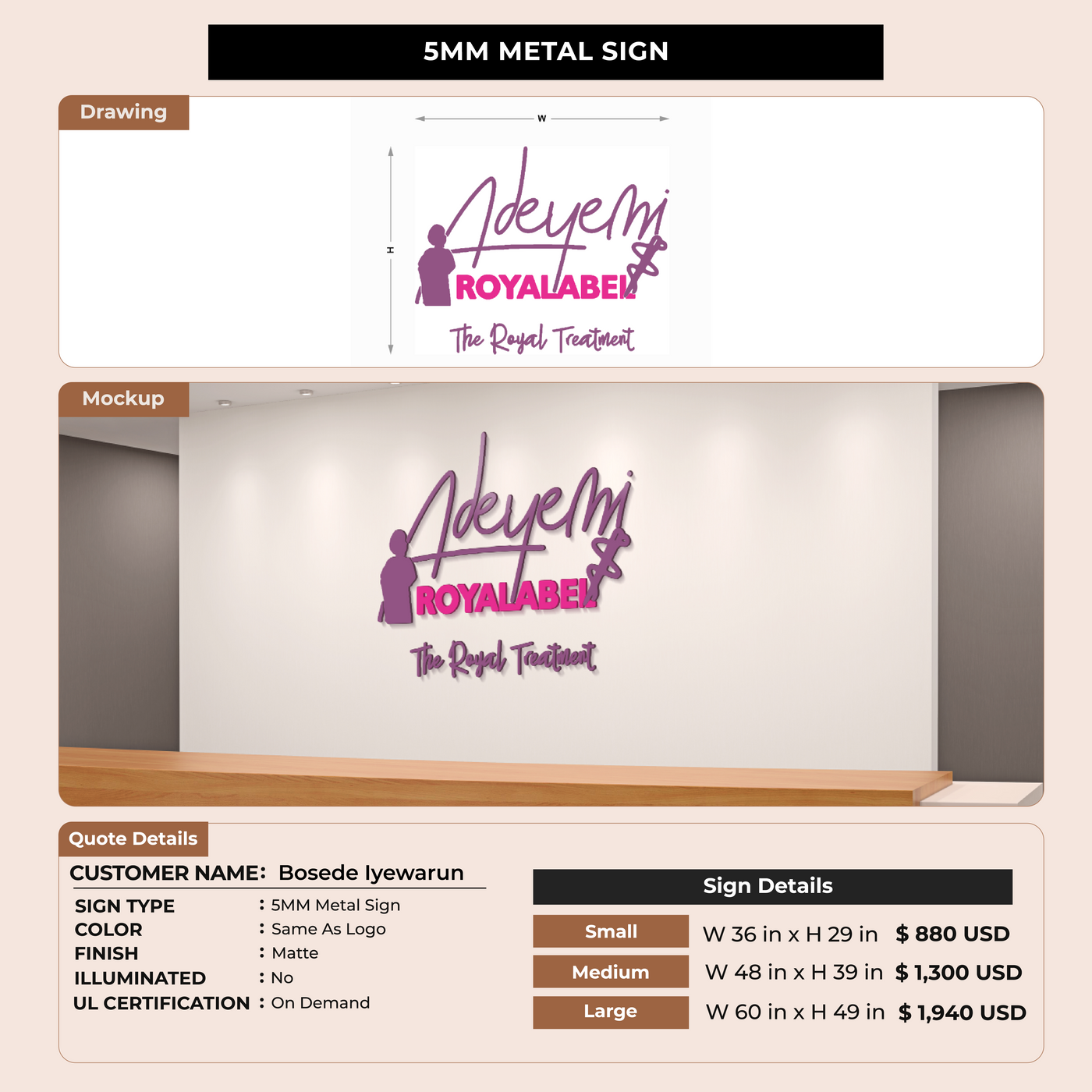5mm Metal Sign for Bosede Iyewarun