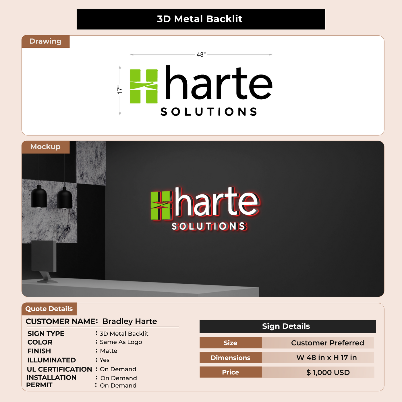 Custom Signs for Bradley Harte