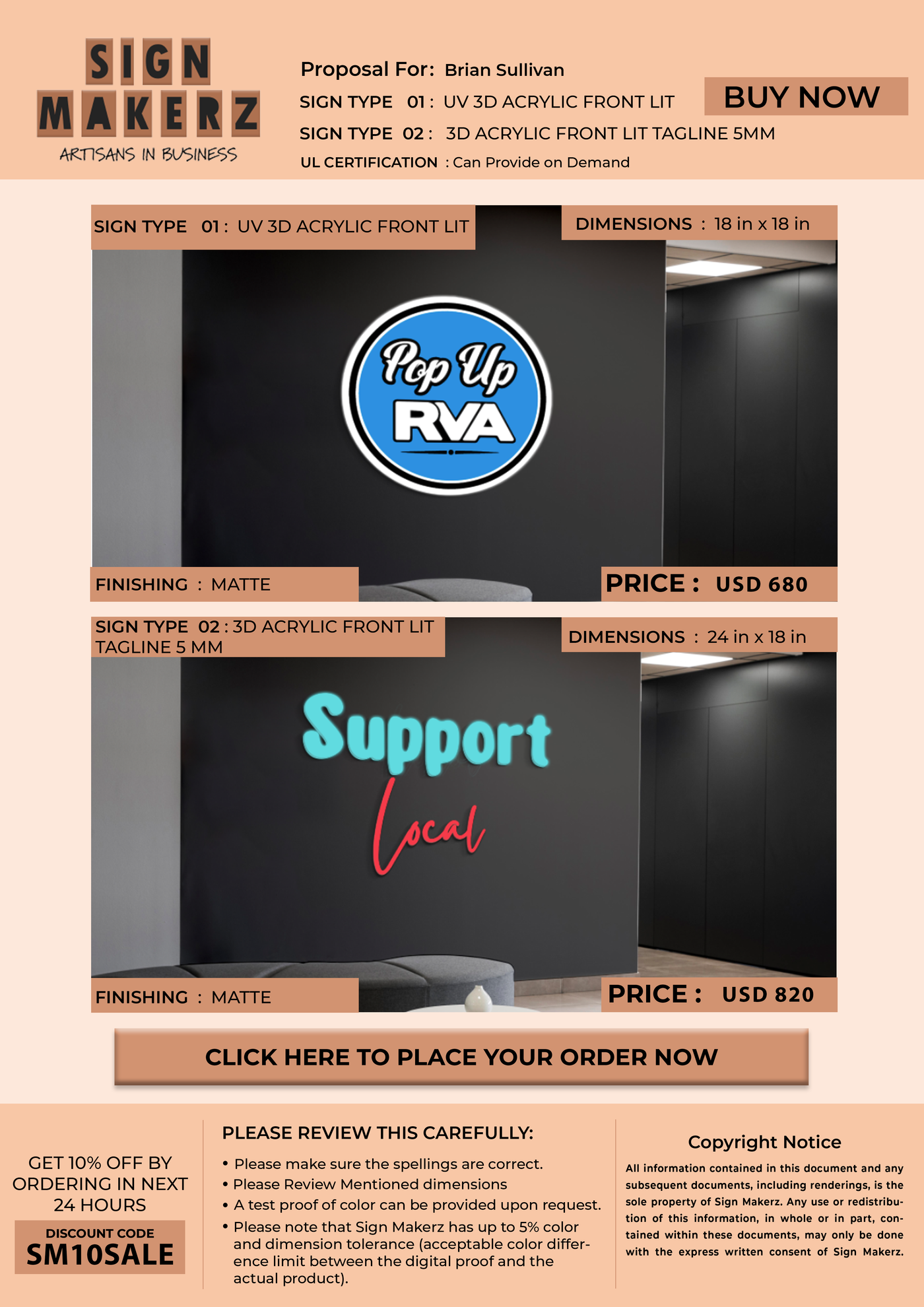 3D Acrylic Frontlit Sign For Brian Sullivan