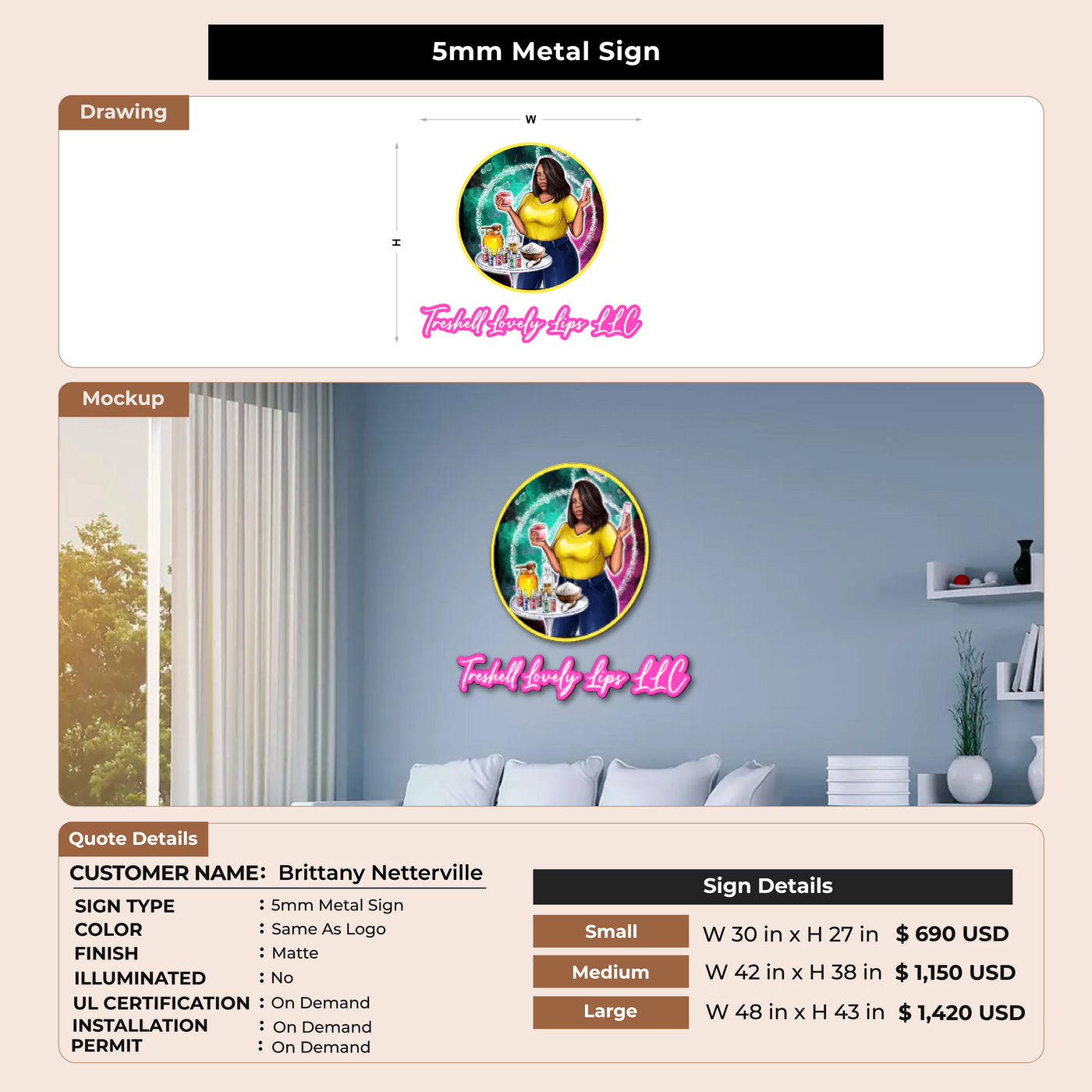 5mm Metal Sign for Brittany Netterville