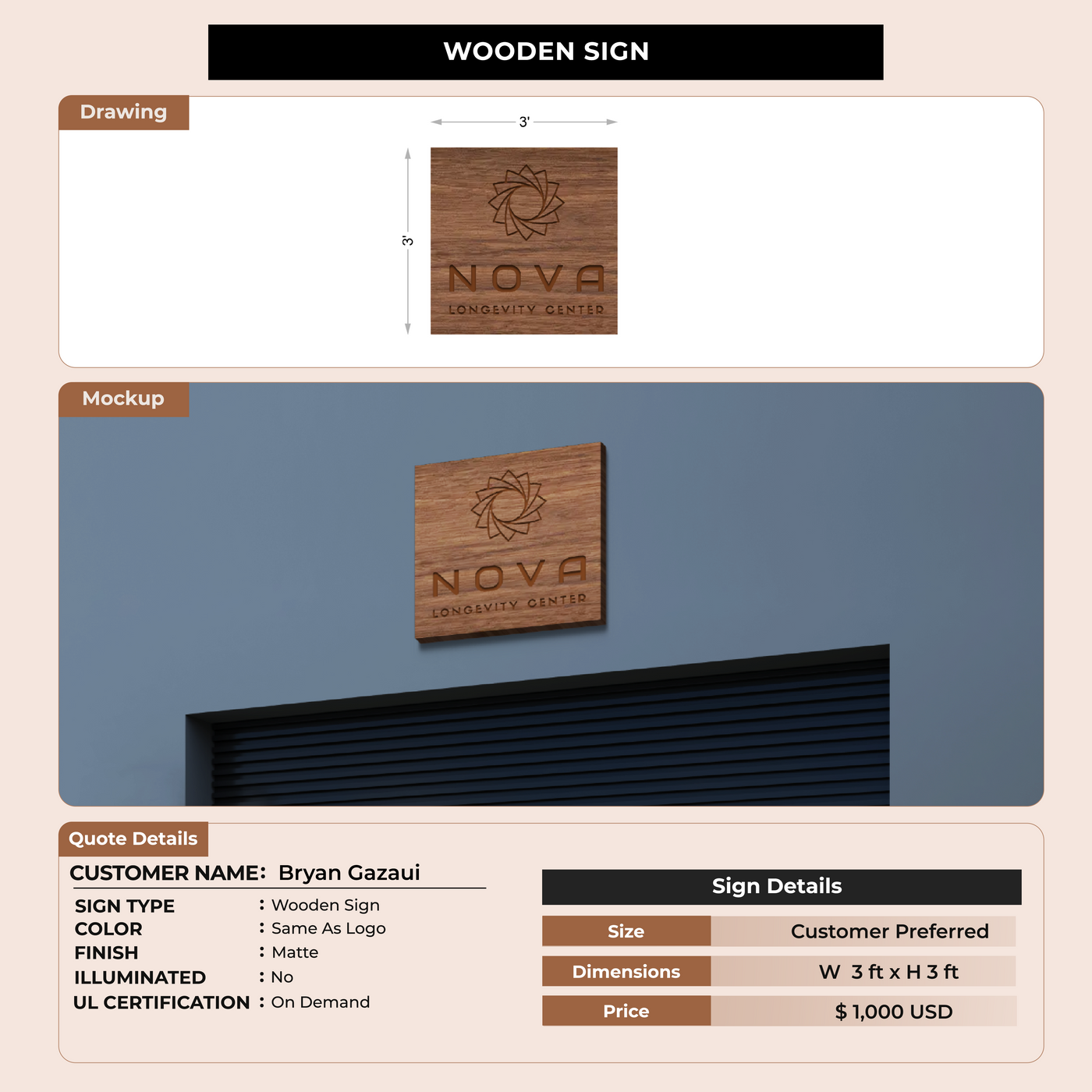 Wooden sign for Bryan Gazaui