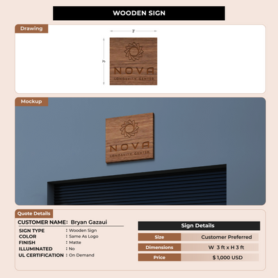Wooden sign for Bryan Gazaui