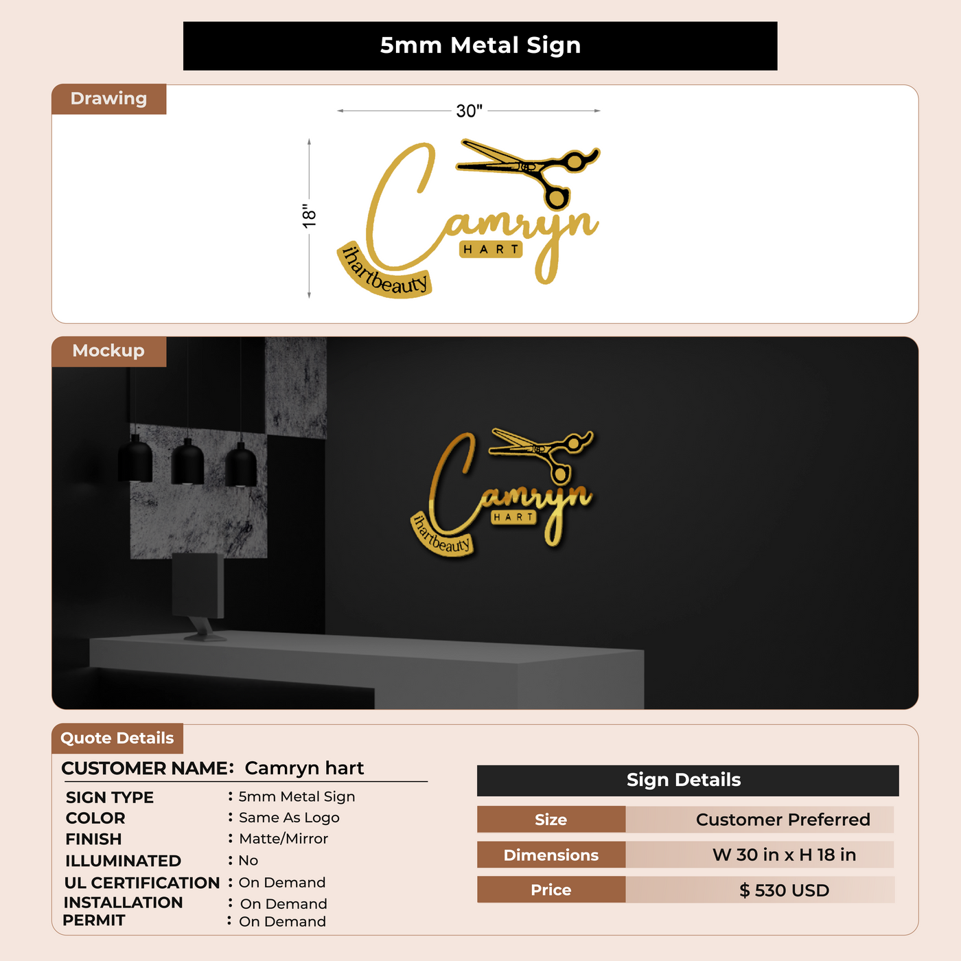 5mm Metal Sign for Camryn hart