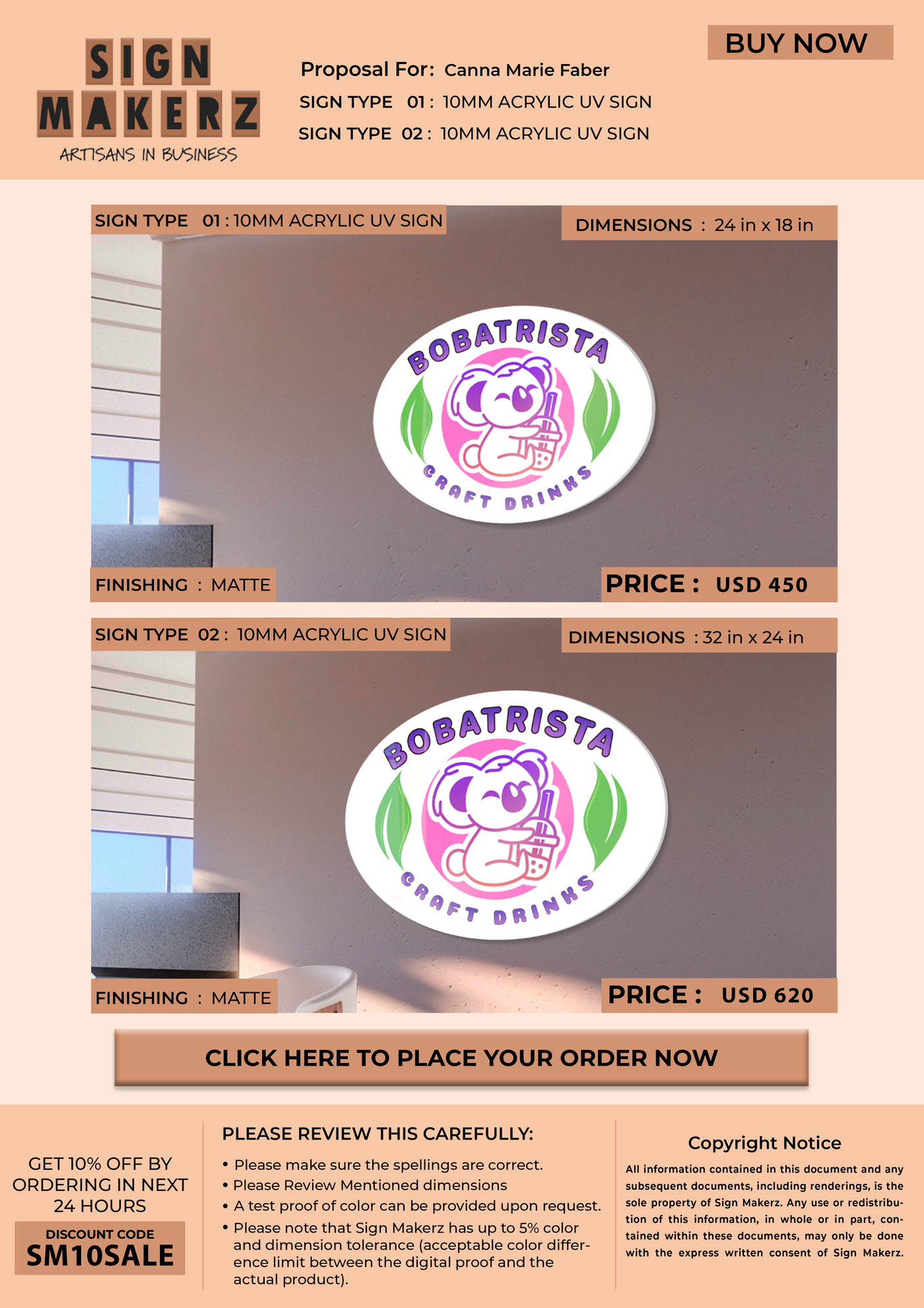 10mm acrylic sign for anna marie faber
