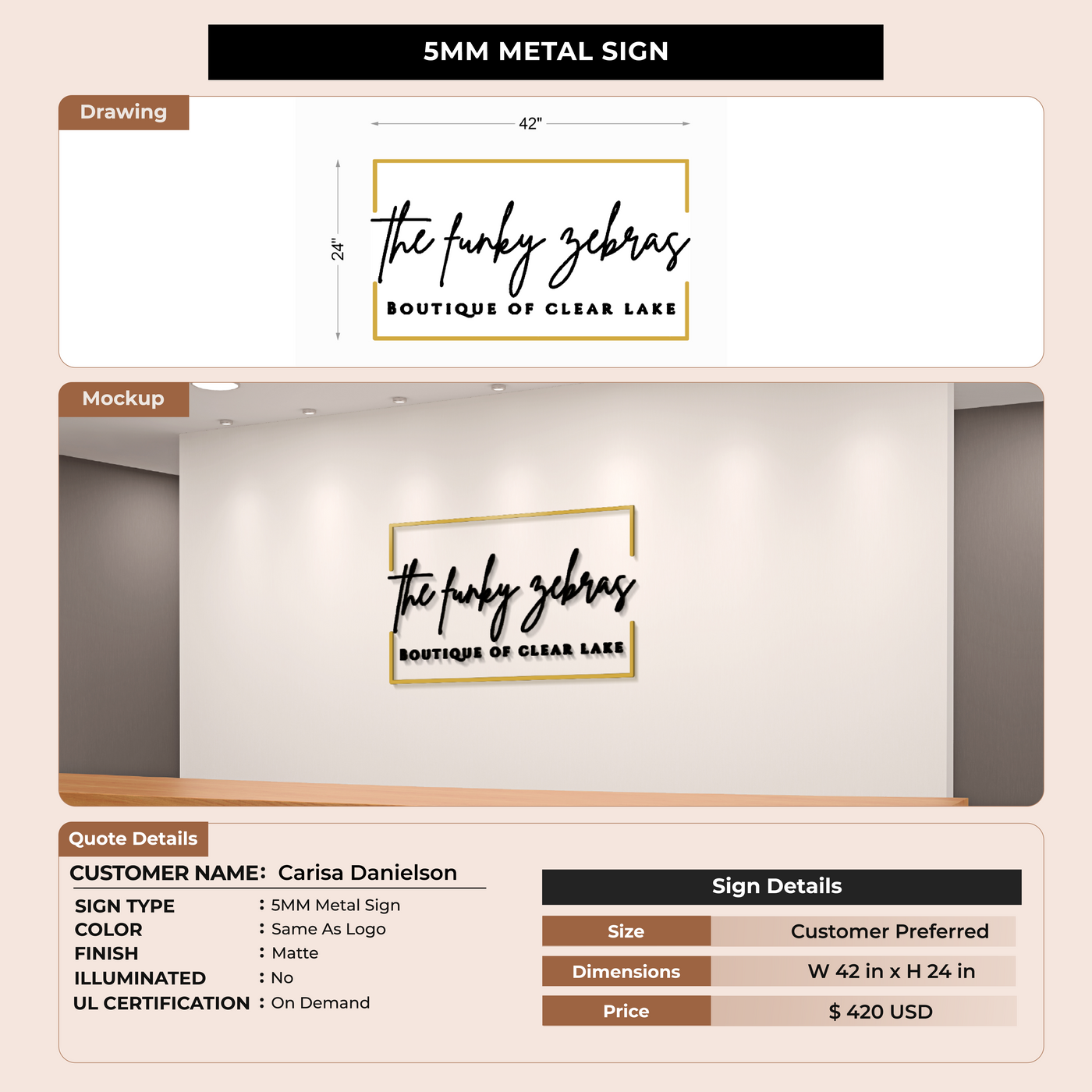 5mm metal sign for Carisa Danielson
