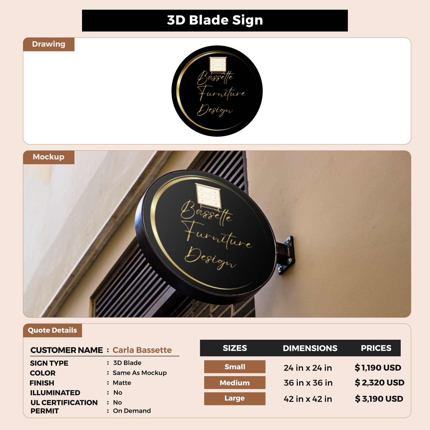 3D Blade Sign for Carla Bassette