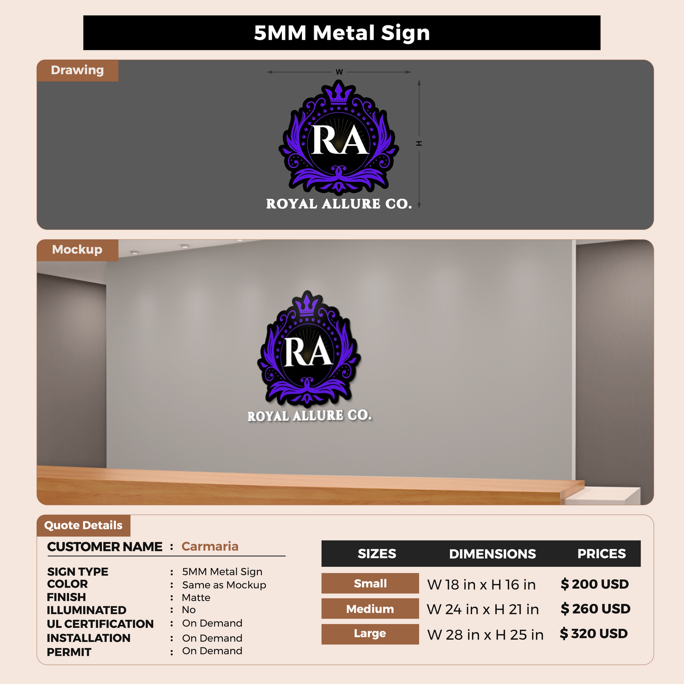 Custom Signs For Carmaria