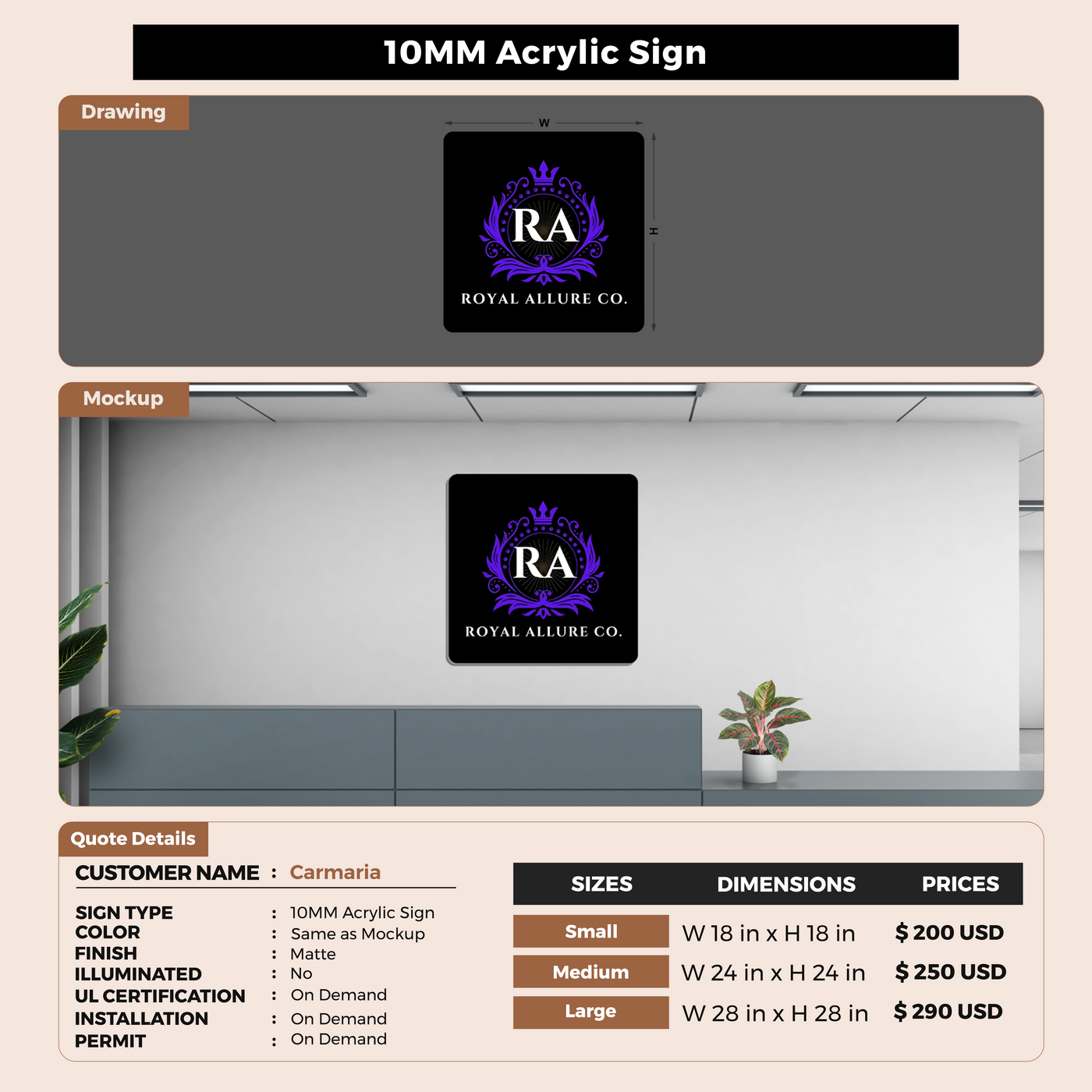 Custom Signs For Carmaria