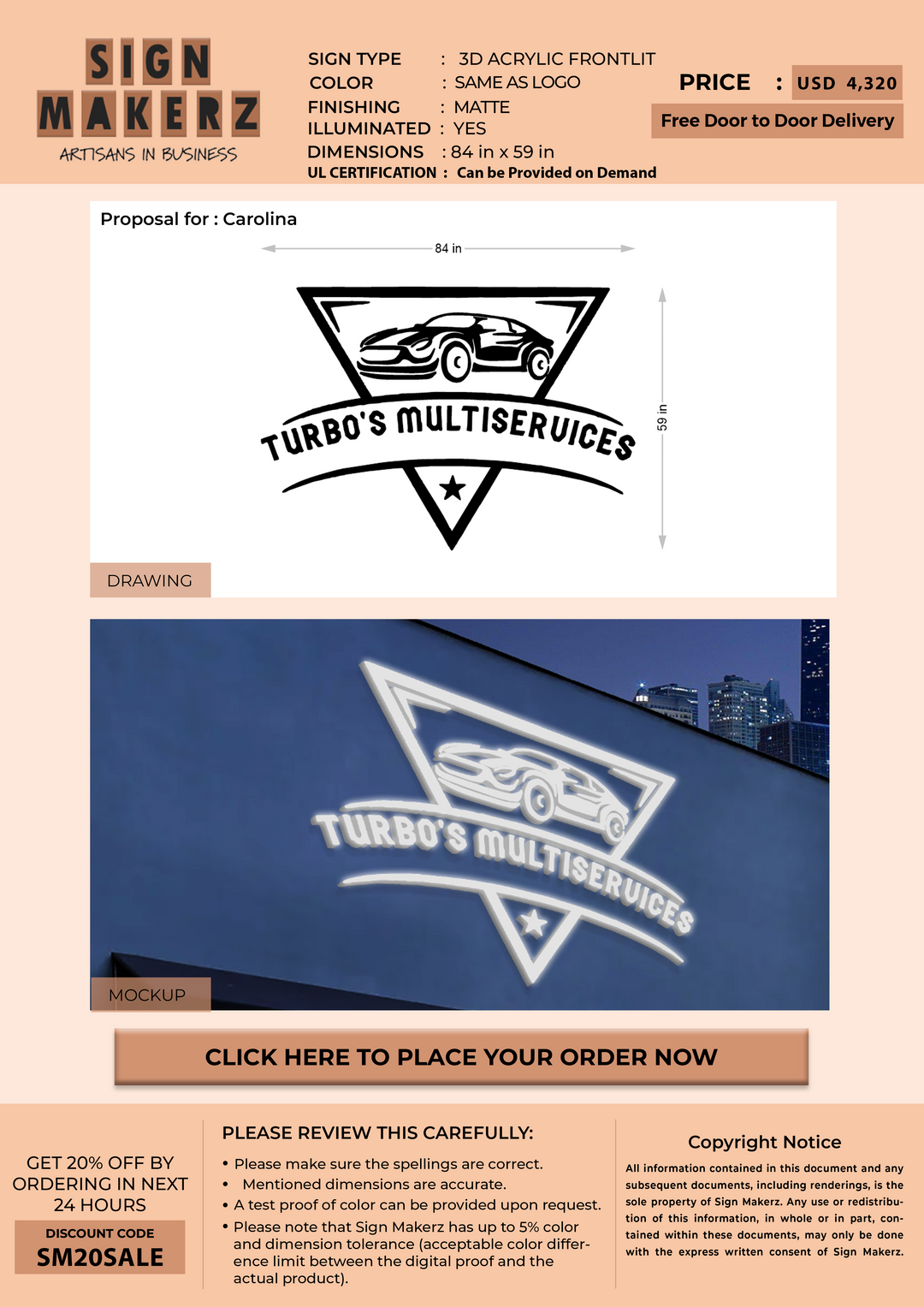 3D Acrylic Frontlit sign for Carolina