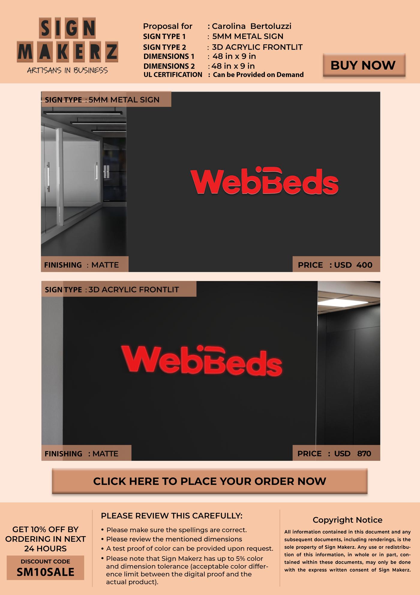 Business signage for Carolina  Bertoluzzi