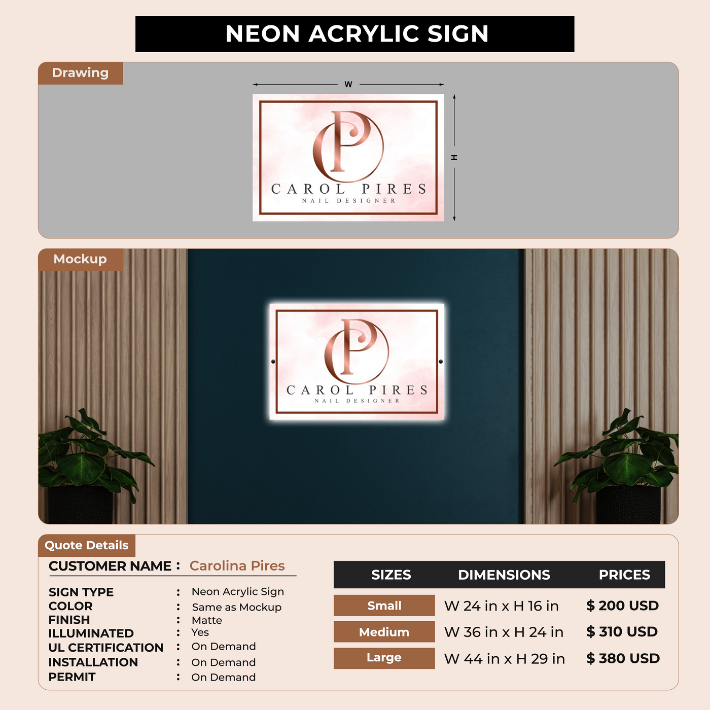 Neon Acrylic Sign for Carolina Pires