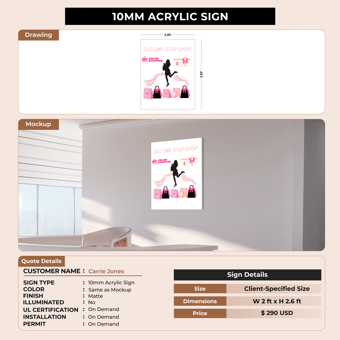 10mm Acrylic Sign for Carrie Jones