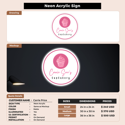 Business signage for Carrie Price