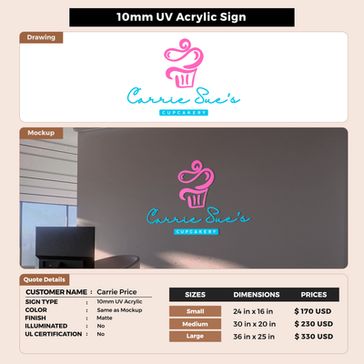 Business signage for Carrie Price