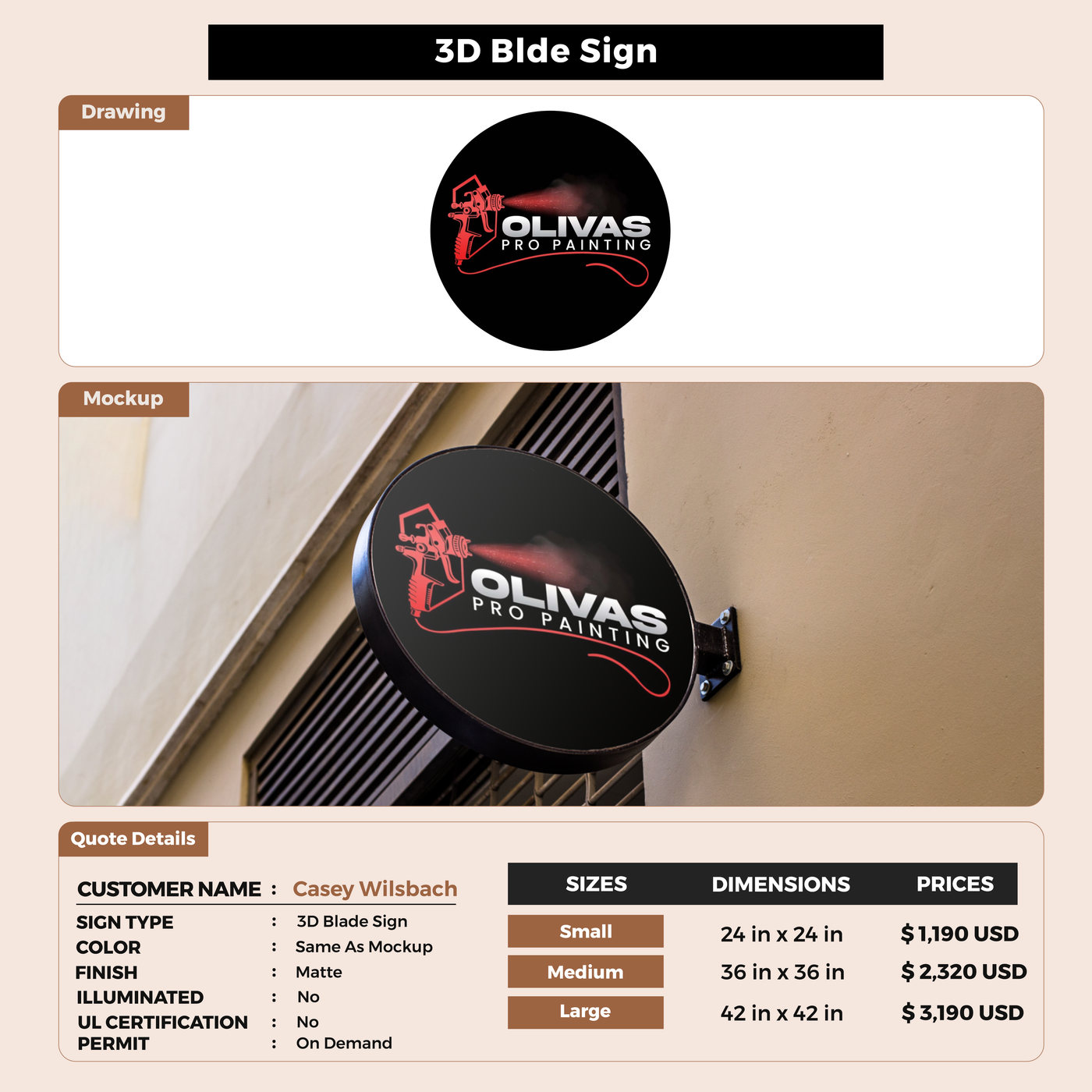 3D Blade Sign for Casey Wilsbach