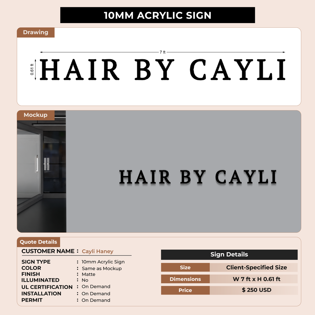 10mm Acrylic Sign For Cayli Haney
