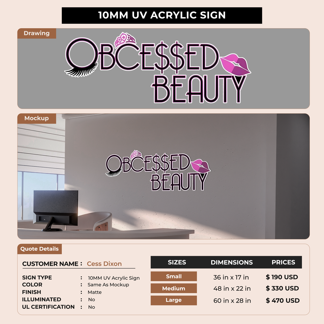 10mm UV acrylic sign for Cess Dixon
