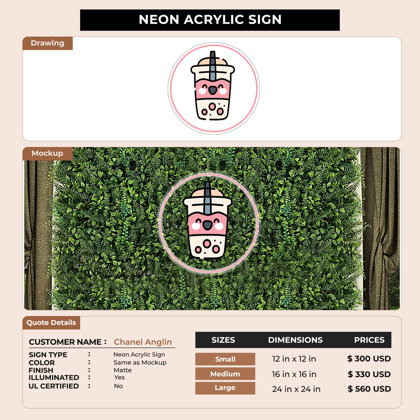 Neon acrylic for Chanel Anglin