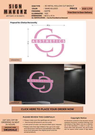 3D Metal Hollow Cut Backli sign for Chelsea Norsworthy
