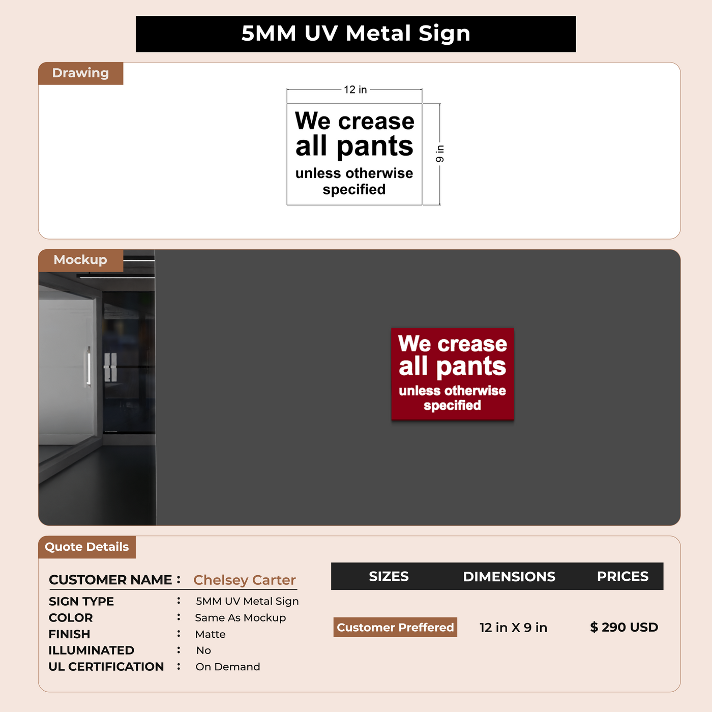 5MM UV Metal Sign for Chelsey Carter