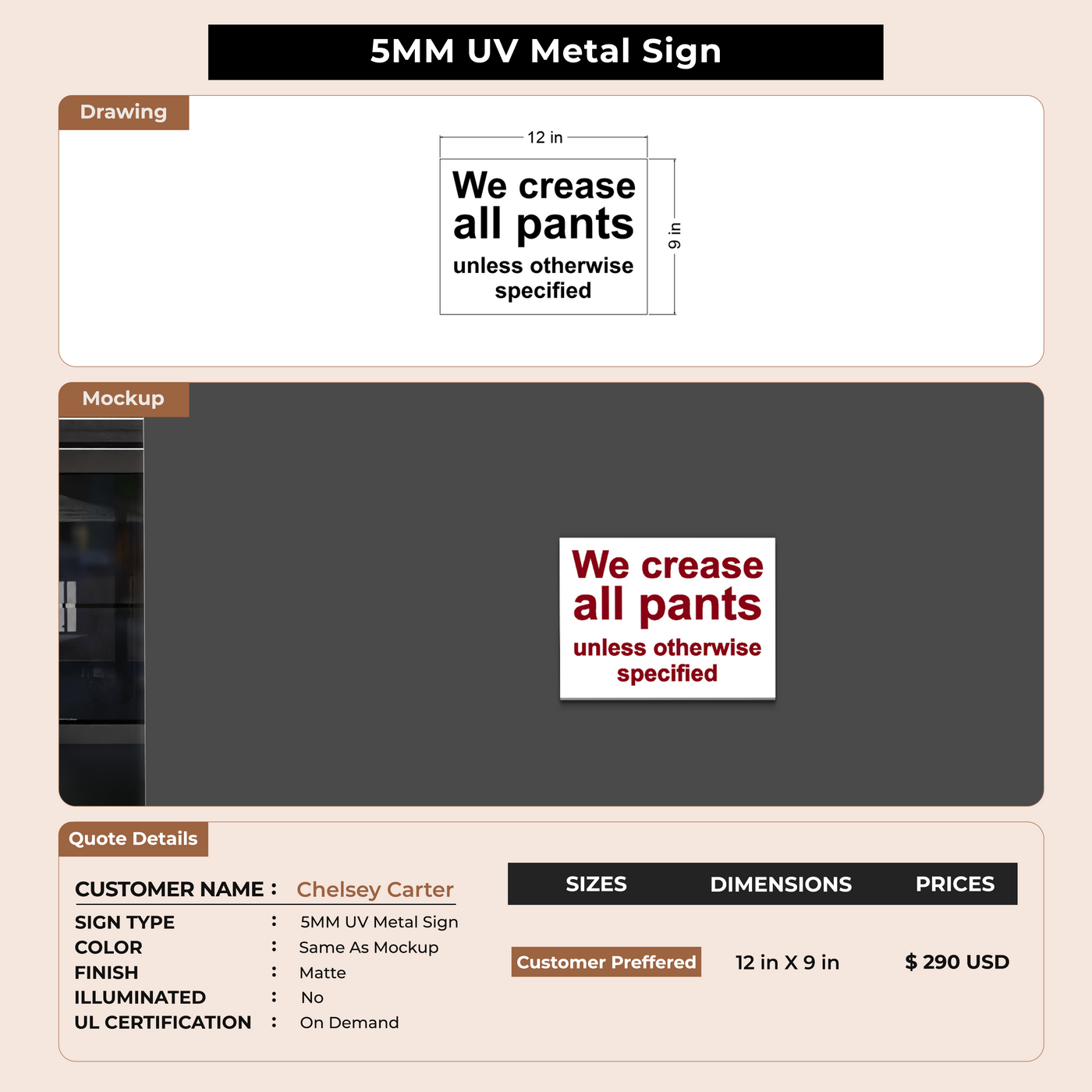 5MM UV Metal Sign for Chelsey Carter