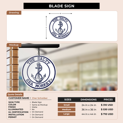 2D Blade sign for Cher Schreiber
