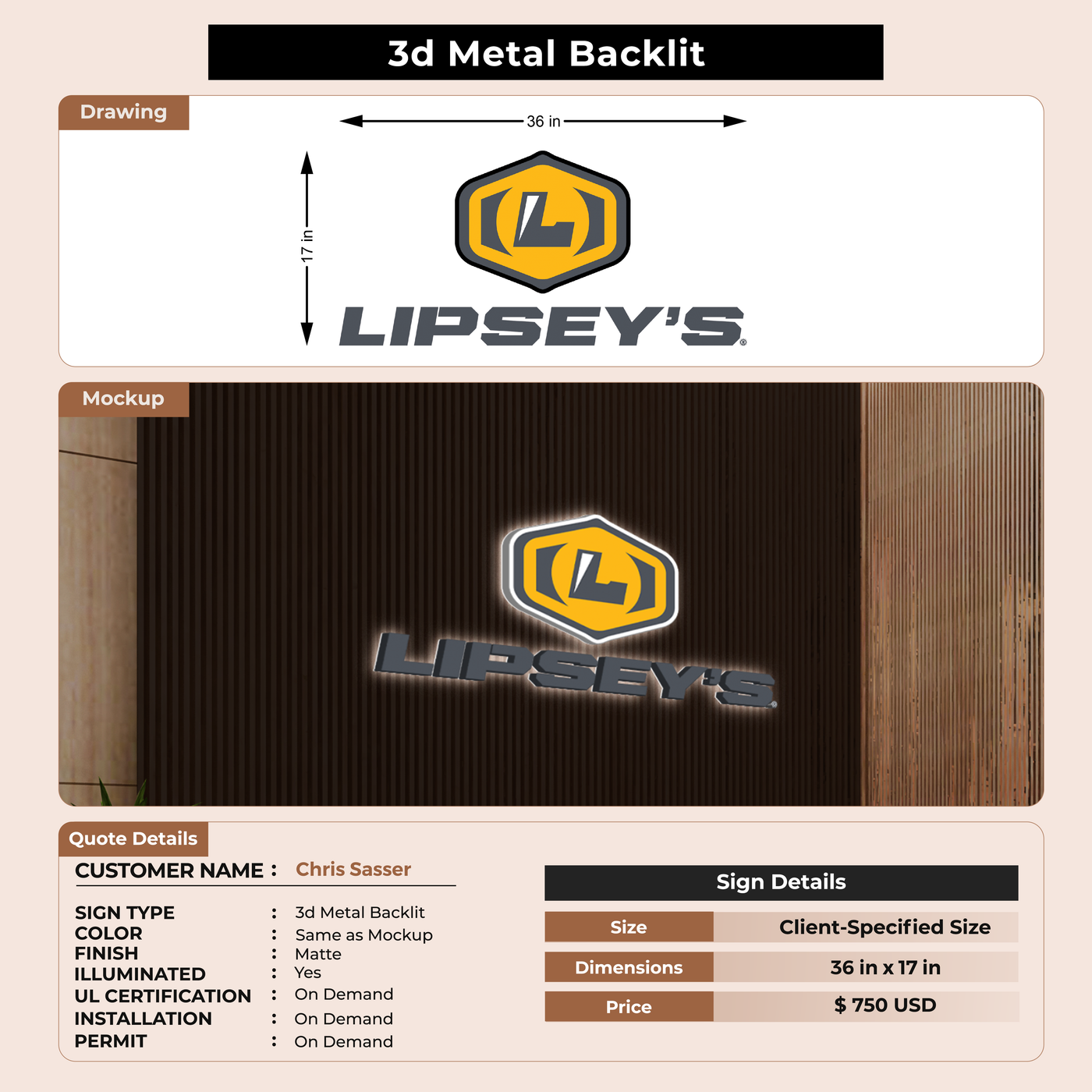 3d metal backlit sign for Chris Sasser