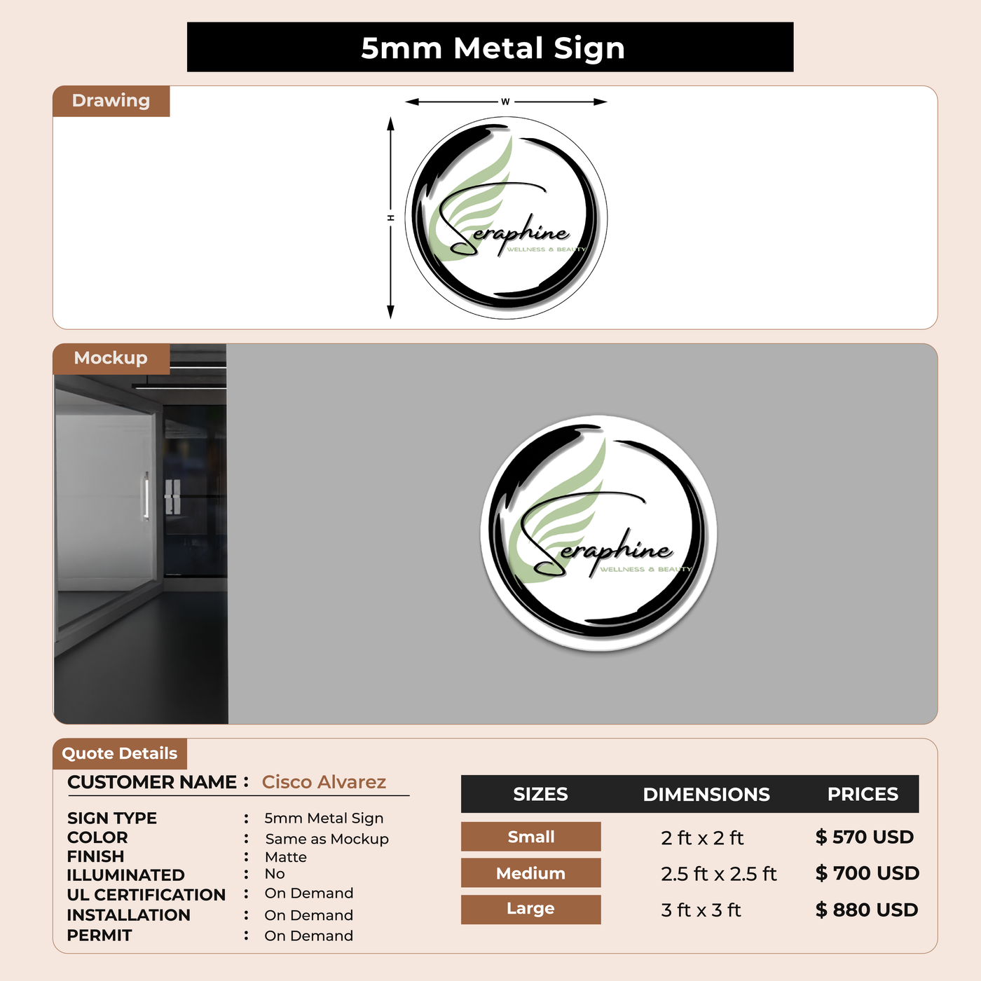 5mm metal sign for Cisco Alvarez