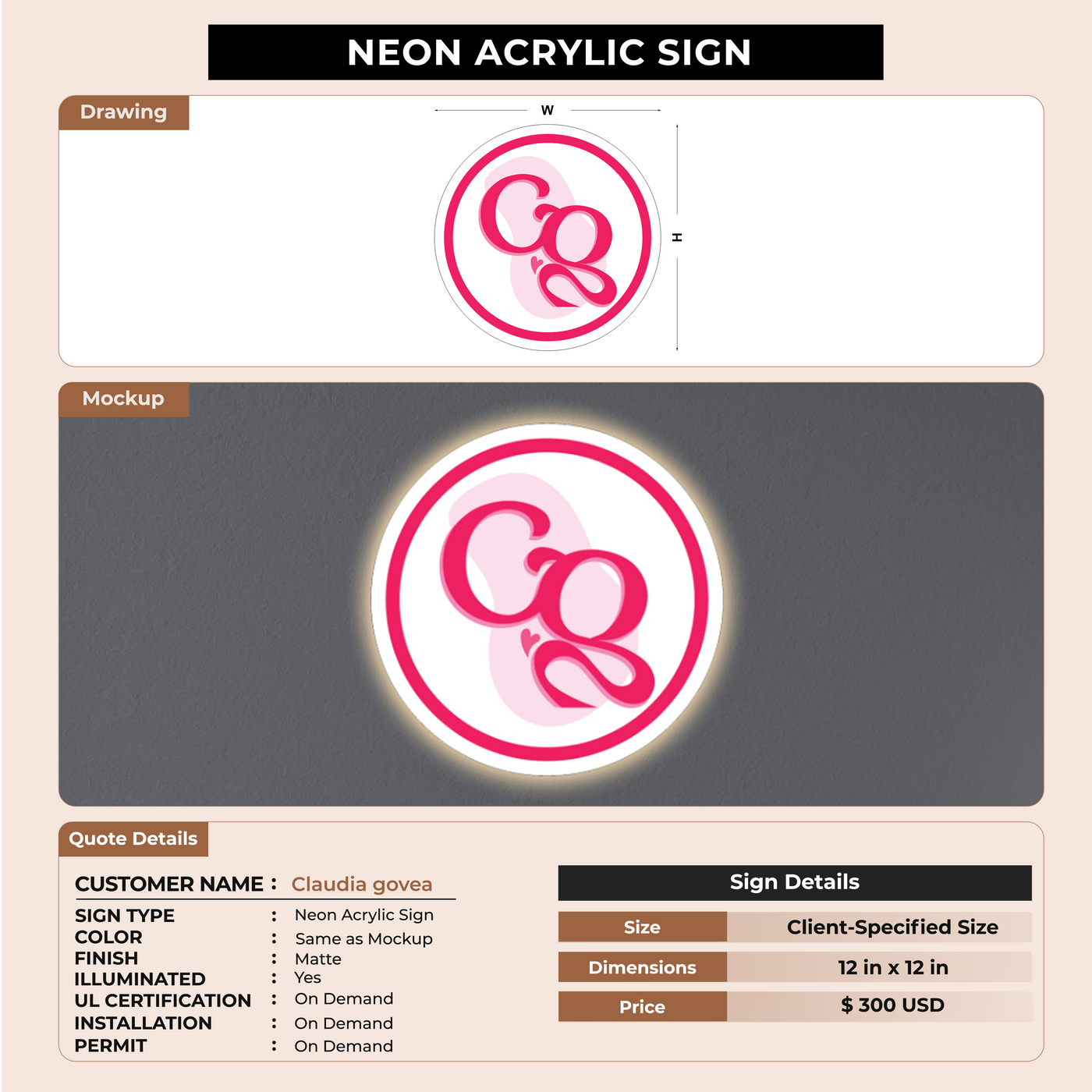 Neon Acrylic sign for Claudia govea