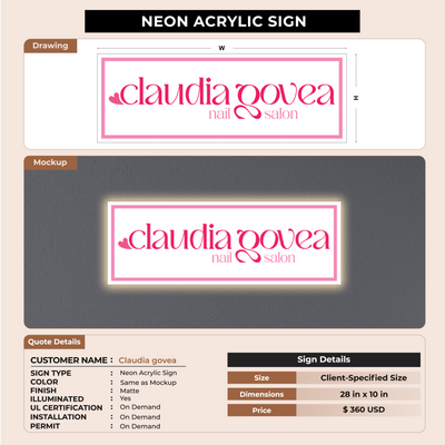 Neon Acrylic sign for Claudia govea
