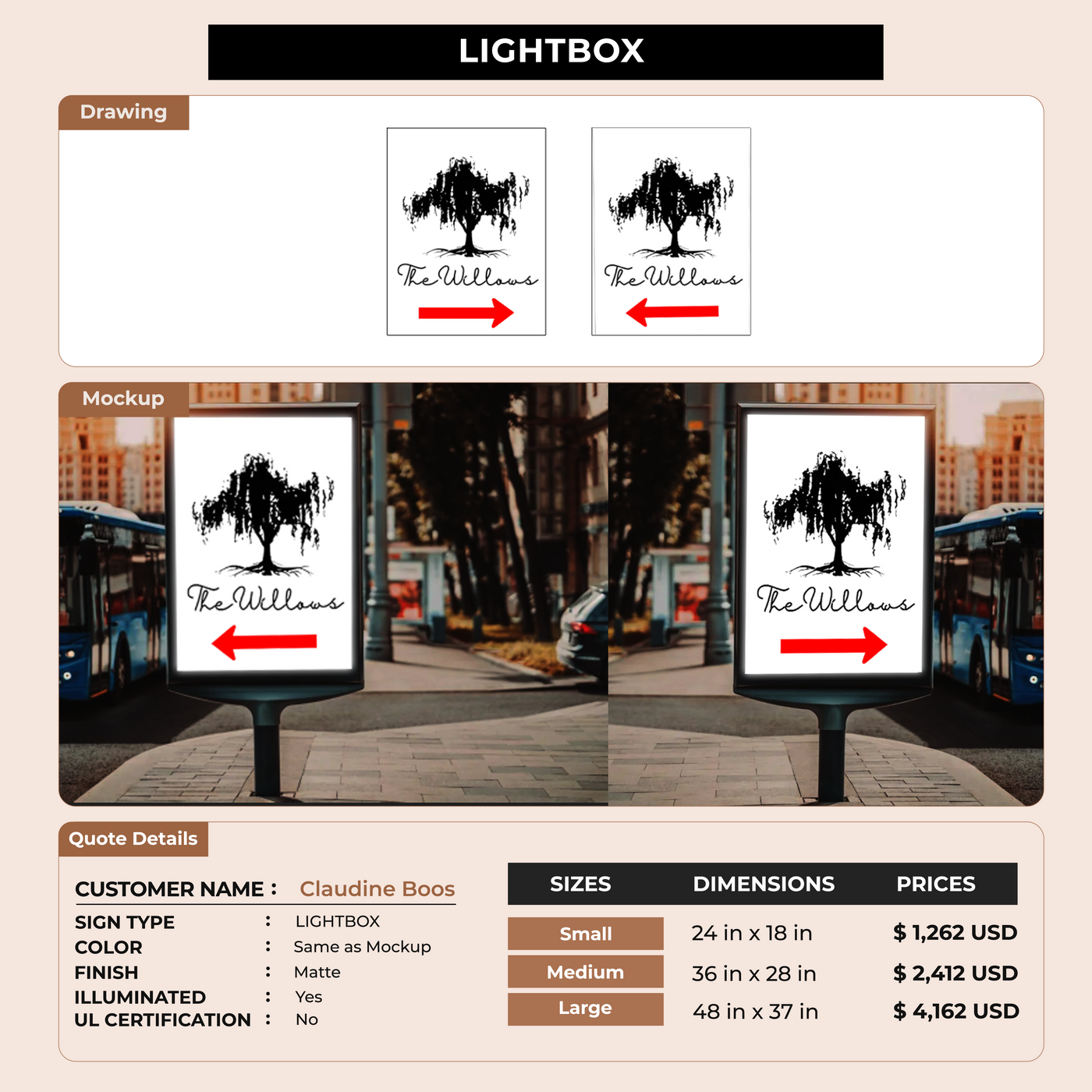 Lightbox Sign for Claudine Boos