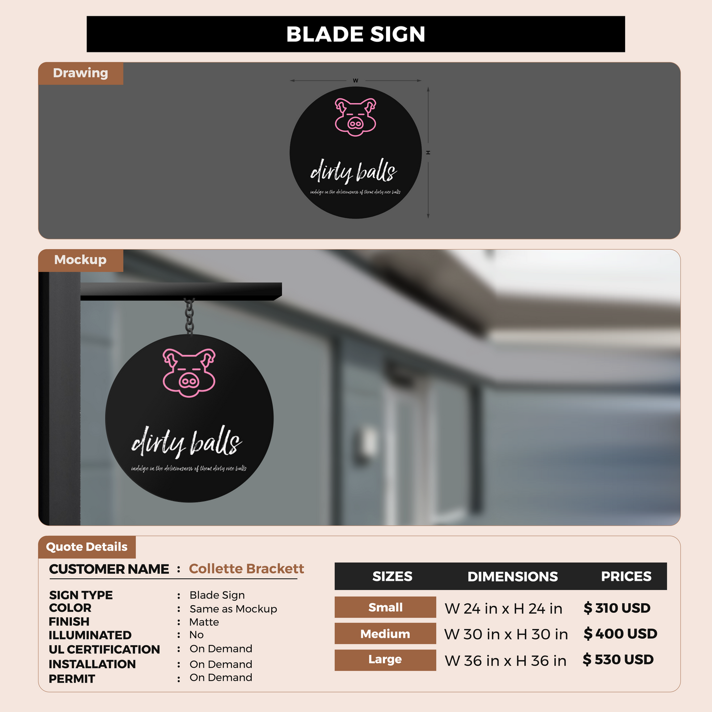 Blade Sign For Collette Brackett