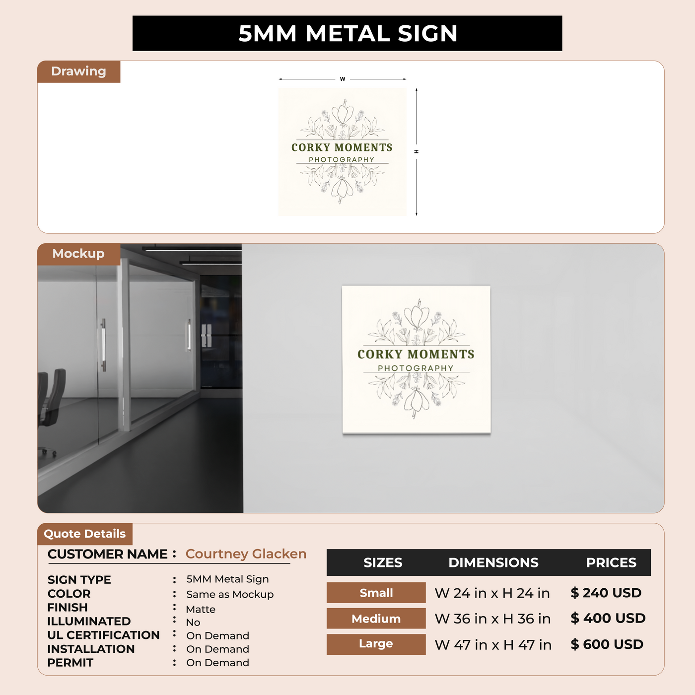 5mm Metal Sign for Courtney Glacken