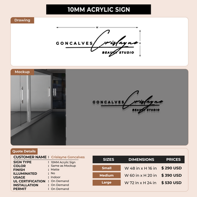 10MM Acrylic Sign For Crislayne Goncalves