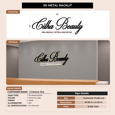 Metal Backlit Sign for Cristiane Ilha