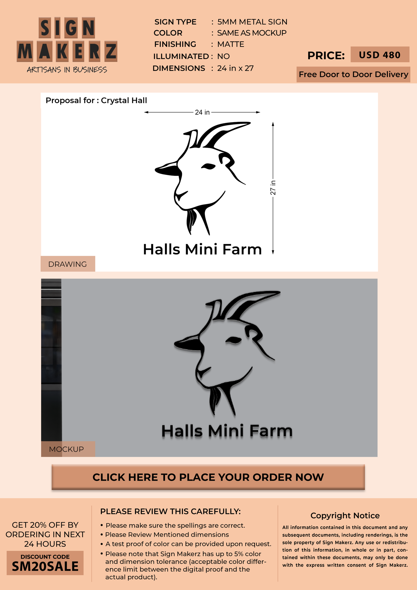 5mm metal sign for Crystal Hall