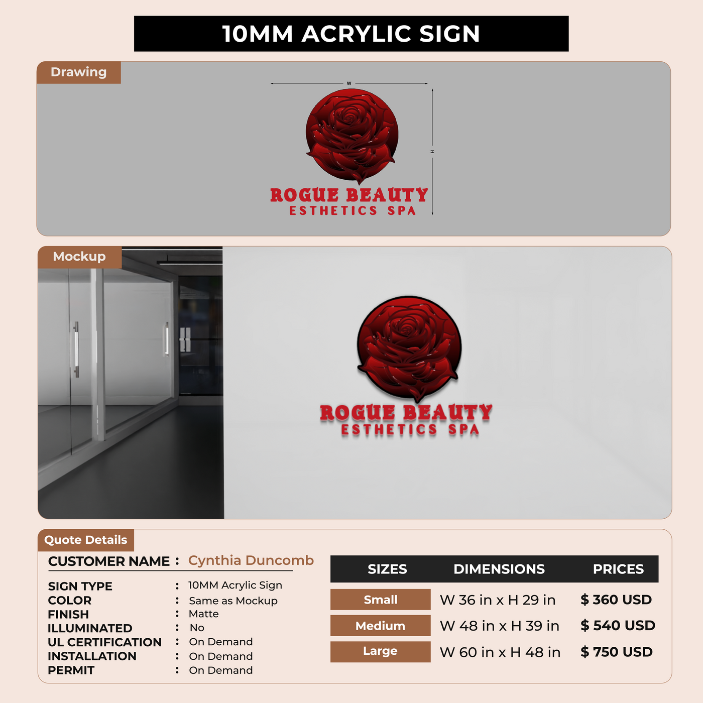 10mm Acrylic Sign for Cynthia Duncomb