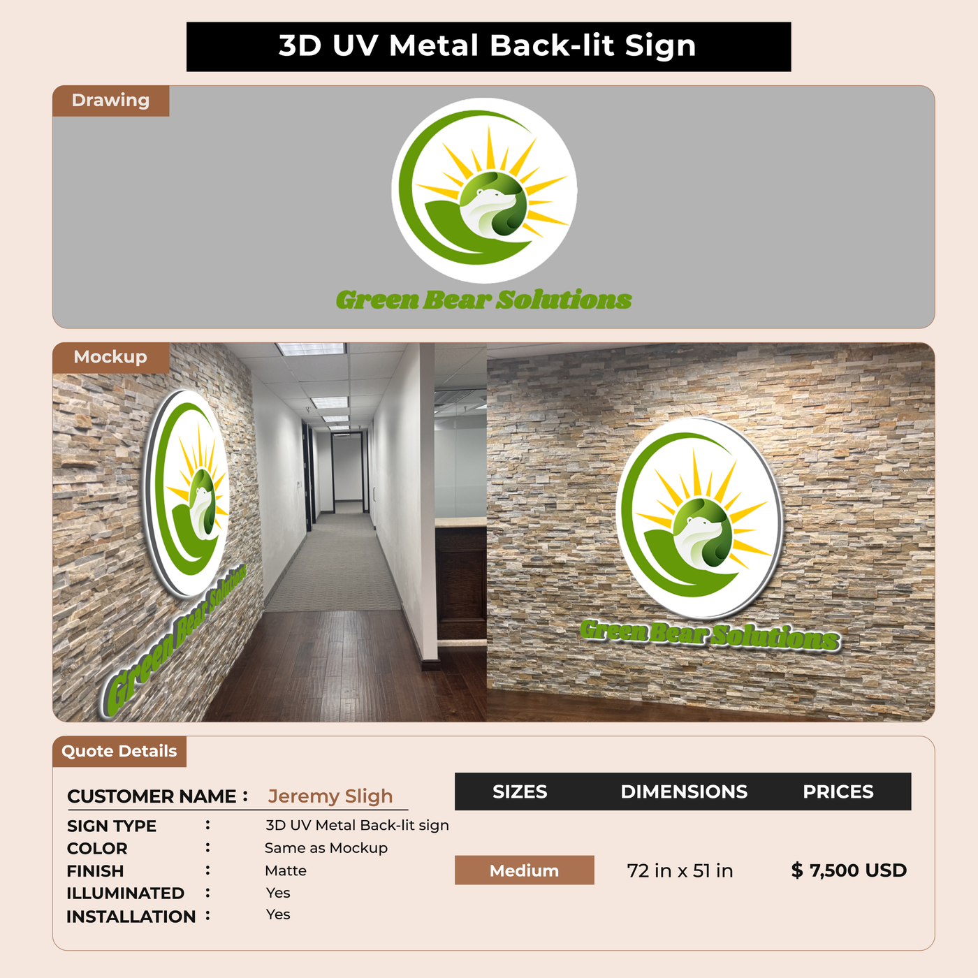 3D UV Metal Back-lit Sign For Jeremy Sligh