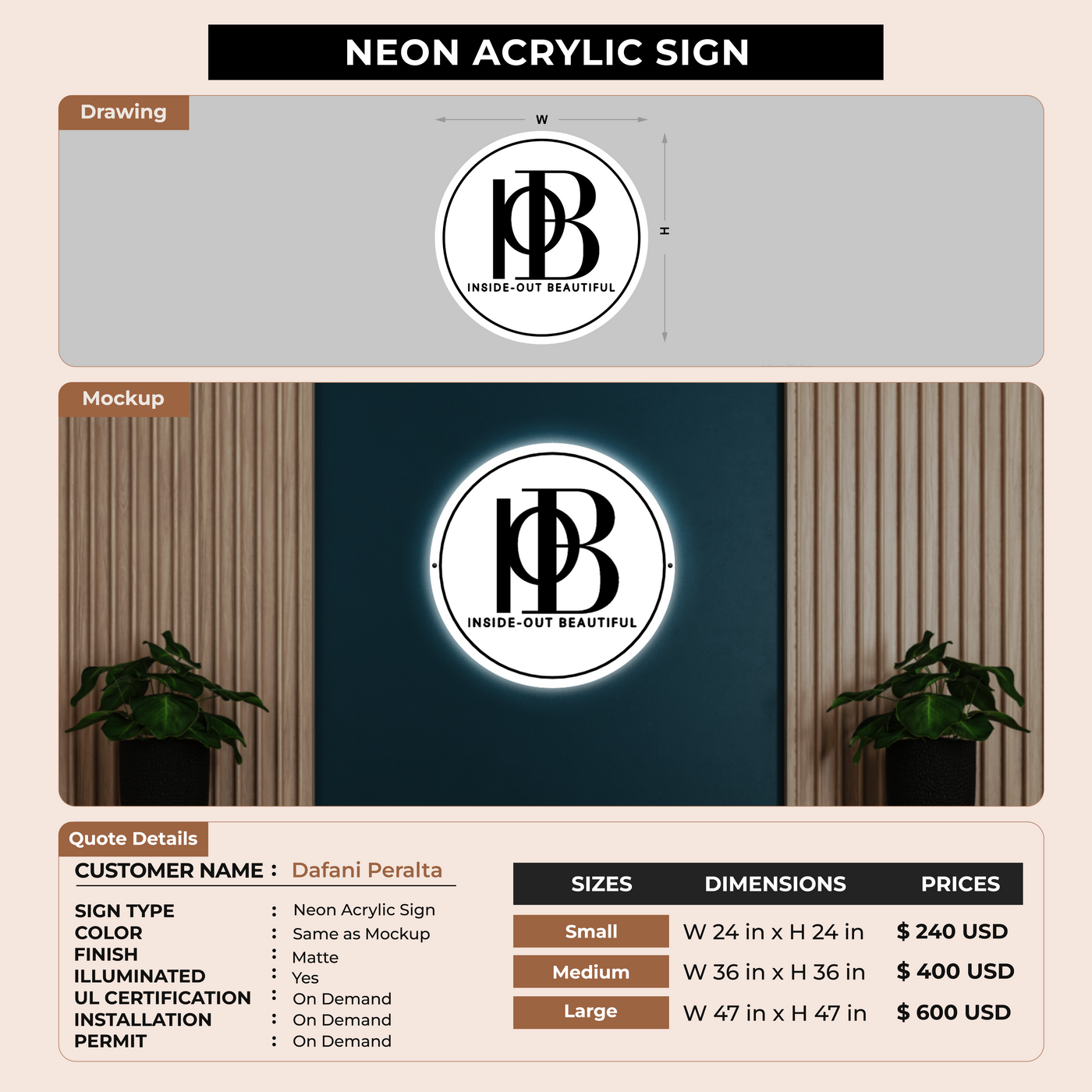 Neon Acrylic Sign for Dafani Peralta