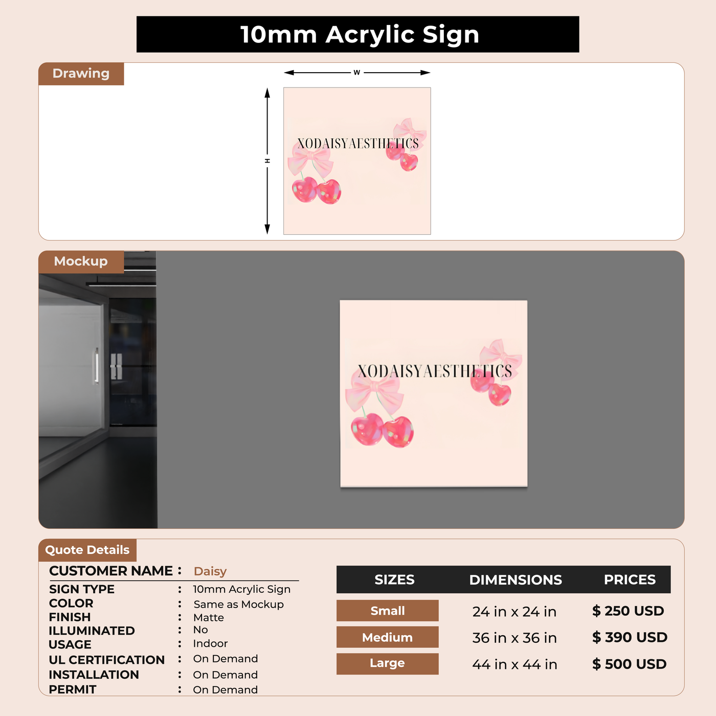 10mm acrylic sign for Daisy