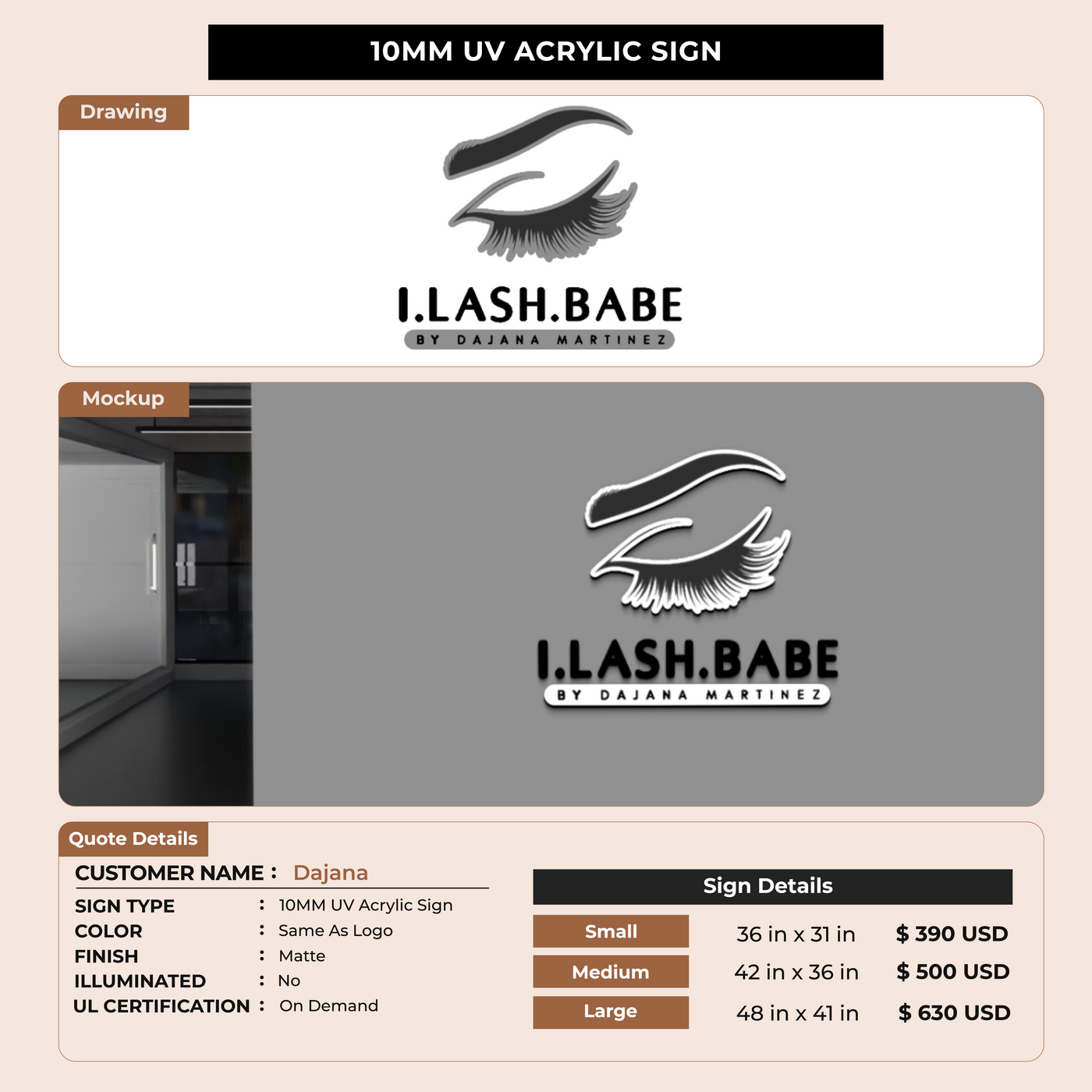10mm UV Acrylic Sign for Dajana