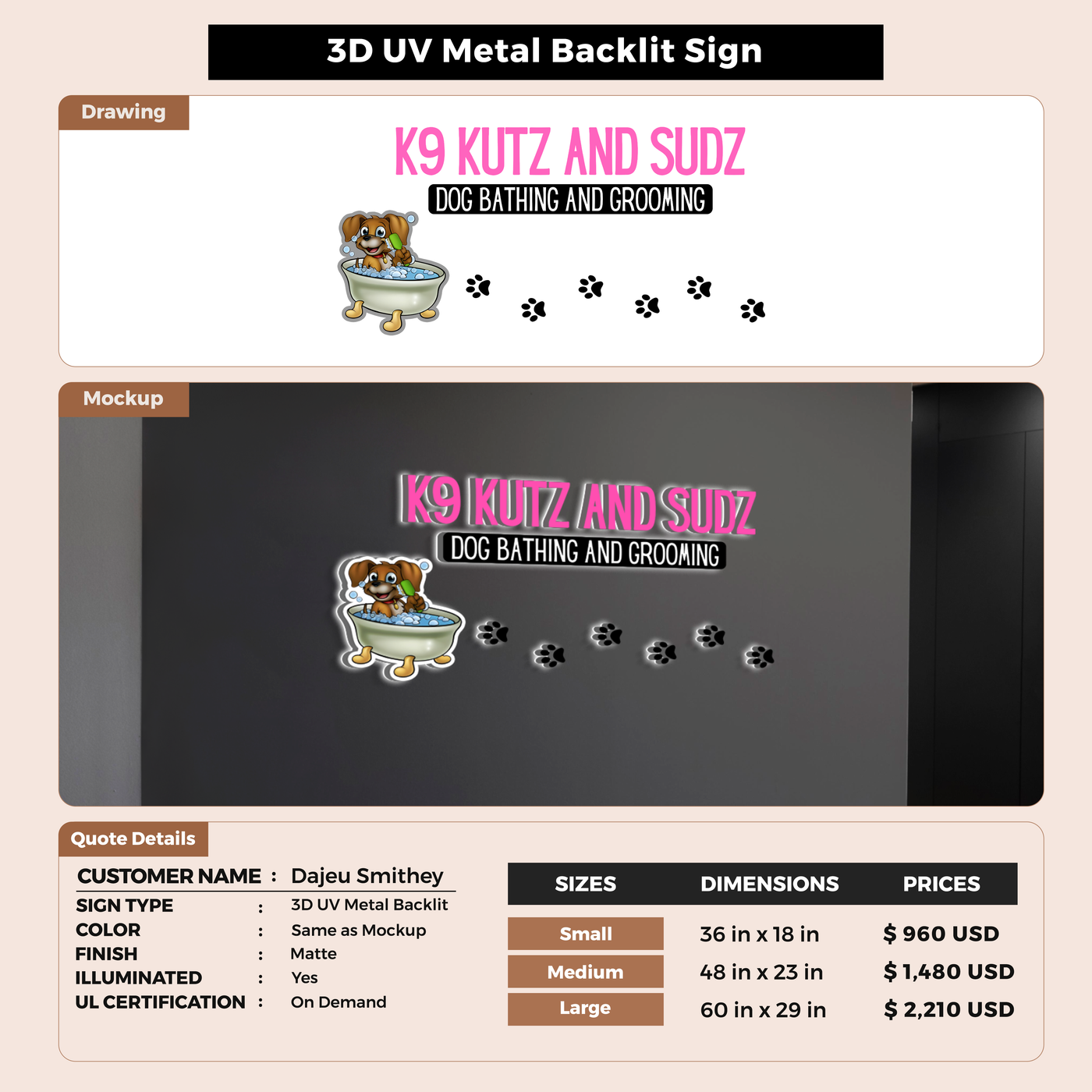3D UV Metal Backlit Sign for Dajeu Smithey