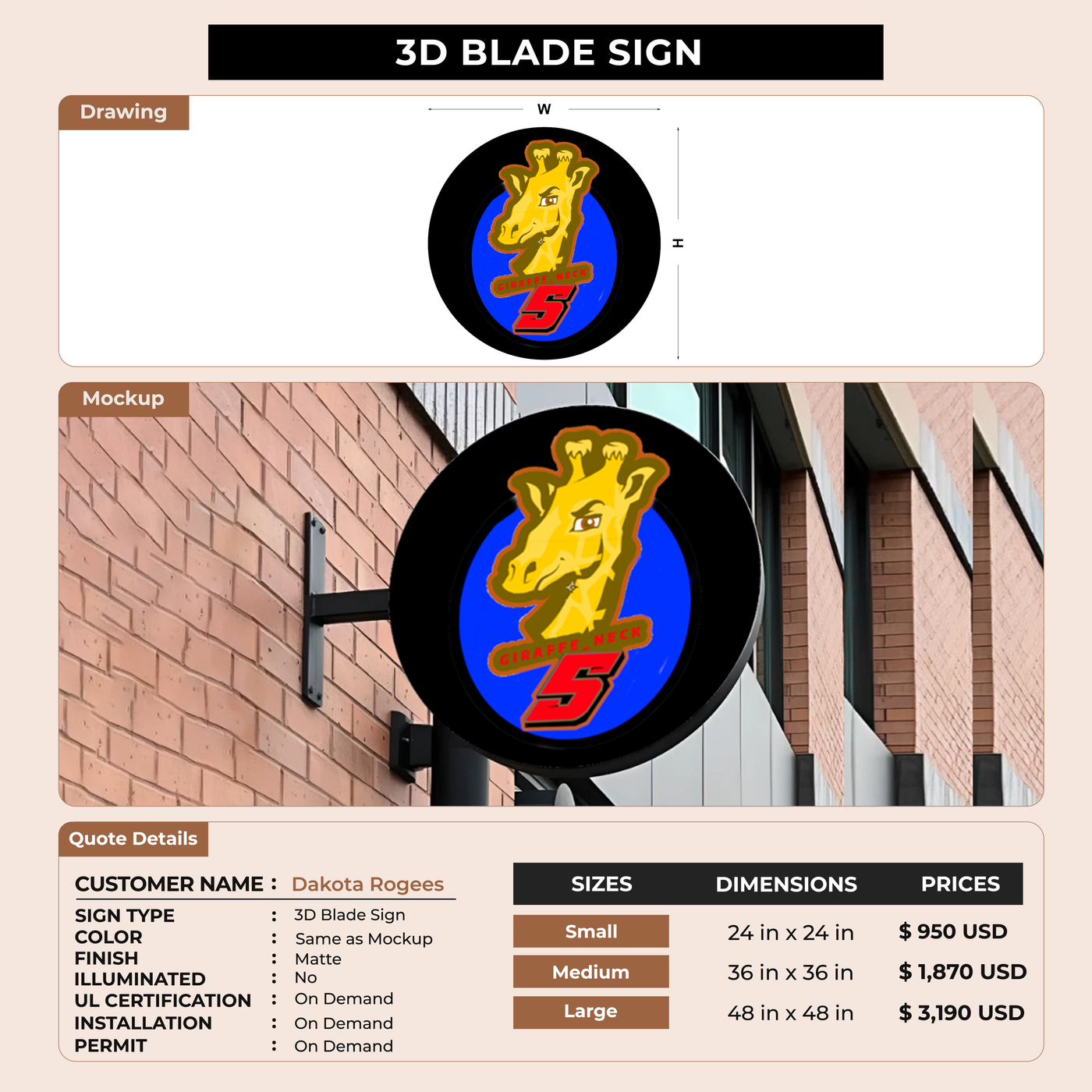 3d blade sign for Dakota Rogees